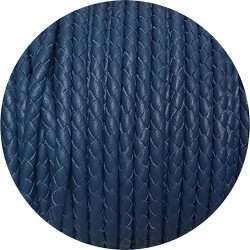 Cordon de cuir rond tresse 3mm bleu gris en vente au cm