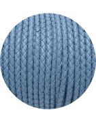 Cordon de cuir rond tresse 3mm bleu ciel-vente au cm