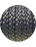Cordon de cuir plat tresse 10mm bleu très foncé en vente au cm