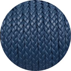 Cordon de cuir plat tresse 5mm bleu gris en vente au cm