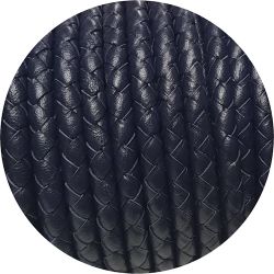 Cordon de cuir rond tressé de 5mm bleu très foncé en vente au cm
