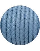 Cordon de cuir rond tressé de 5mm ciel en vente au cm