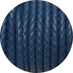 Cordon de cuir rond tressé de 5mm bleu gris en vente au cm