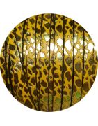 Cuir plat 5mm fantaisie relief pistache métal sur fond jaune vif en vente au cm