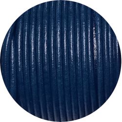 Cordon de cuir rond de 3mm bleu marine- foncé brillant-Espagne-Premium