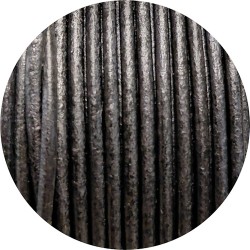 Cordon rond de cuir noir métallique mat pour bijouterie fantaisie-2mm-Europe