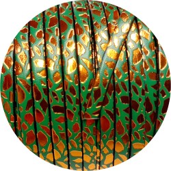 Cuir plat de 5mm relief orange métal sur fond pistache en vente au cm