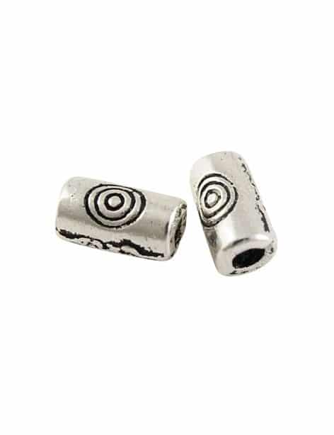 Sachet de 10 Petites perles tube gravees en metal couleur argent tibetain-5mm