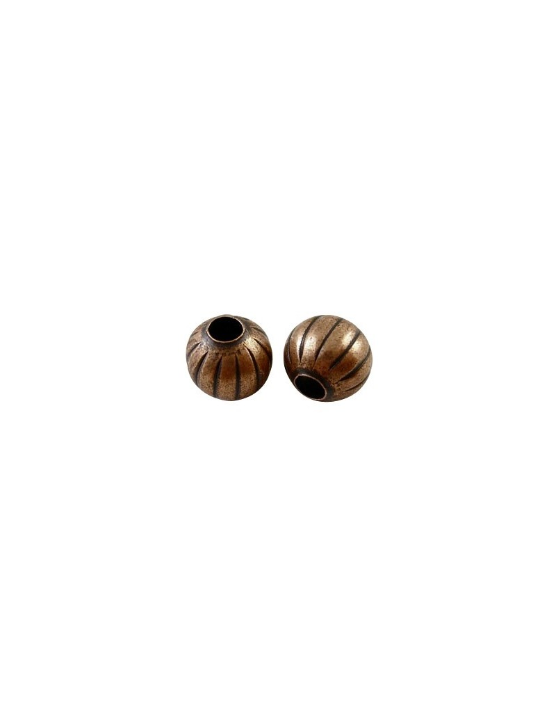 Sachet de 10 Perles cotelees en metal couleur cuivre-6mm
