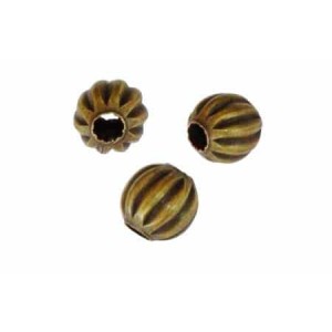 Sachet de 10 Perles metal rondes rainurées couleur bronze antique