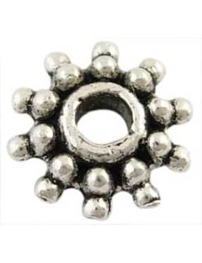 Sachet de 10 Perles intercalaires a picots en metal couleur argent tibetain-9mm