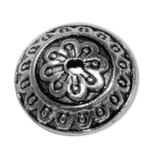 Lot de 10 coupelles rondes gravées en metal couleur argent tibetain-14mm