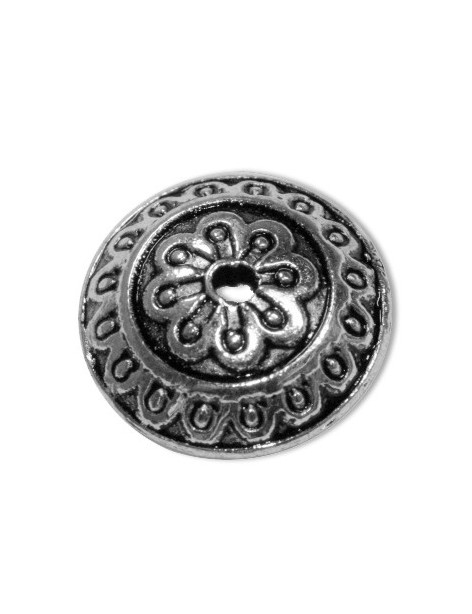 Lot de 10 coupelles rondes gravées en metal couleur argent tibetain-14mm