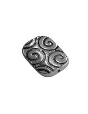 Perle rectangle gravee spirales en metal couleur argent tibetain-17mm