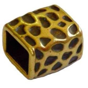 Perle rectangle martelee a gros trou bronze-15.5mm