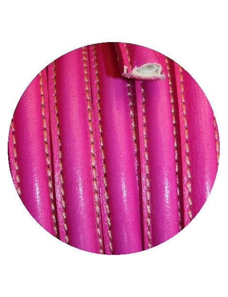 Cordon de cuir demi rond creux fuchsia-vente au cm