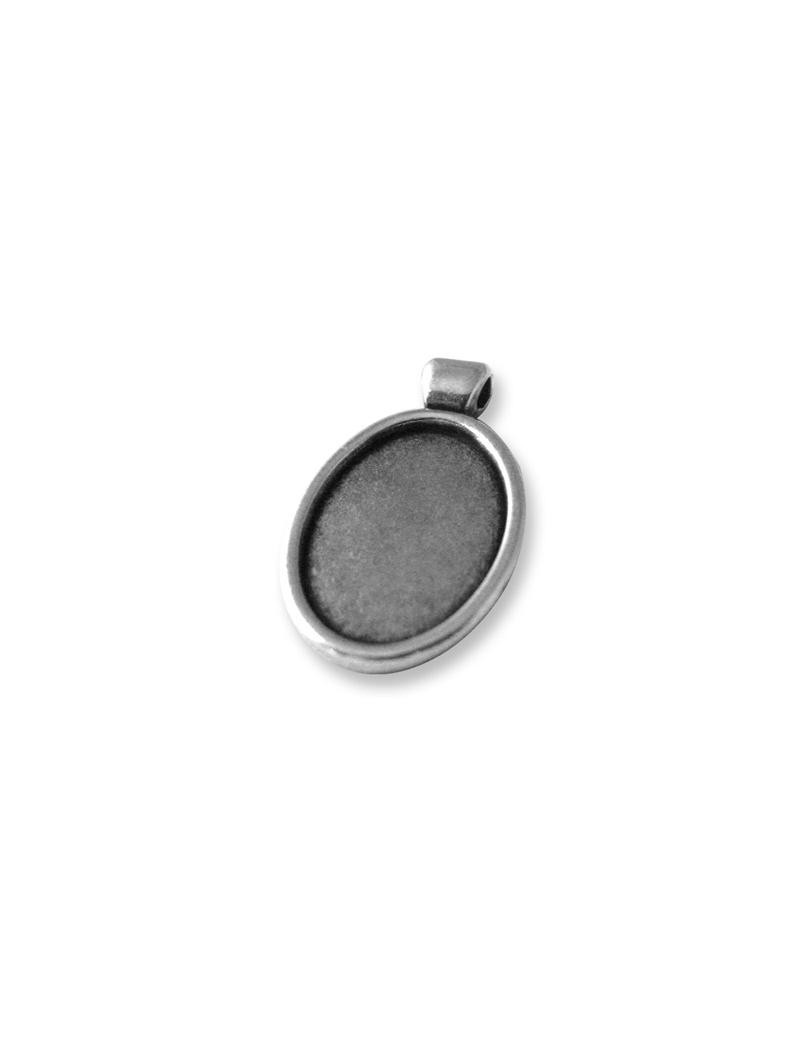 Support fimo ovale en metal placage argent-18mm