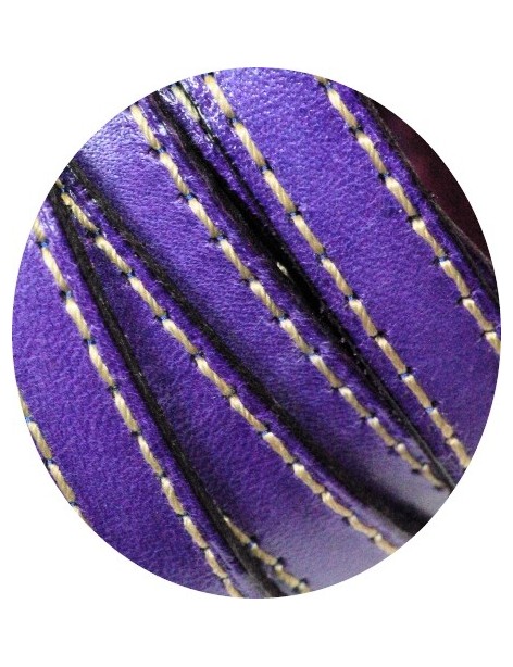 Cordon de cuir plat 10mm x 2mm violet coutures-vente au cm