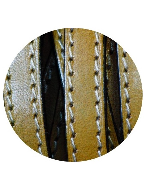 Cordon de cuir plat 10mm x 2mm taupe coutures-vente au cm
