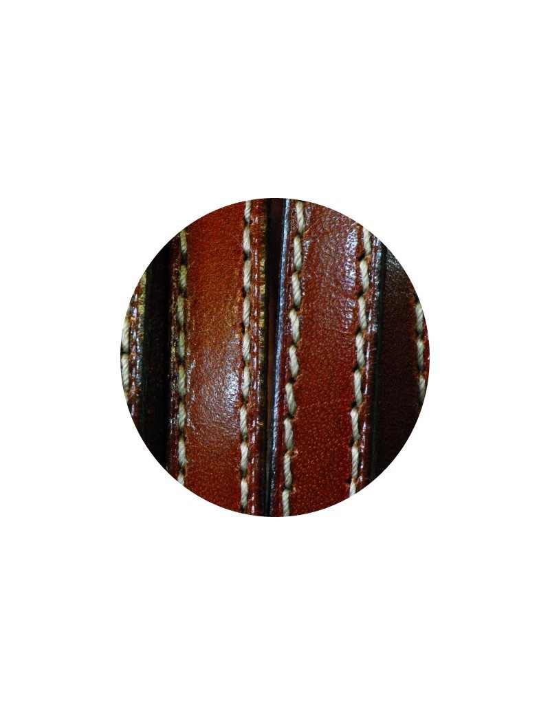 Cordon de cuir plat 10mm x 2mm chocolat coutures-vente au cm
