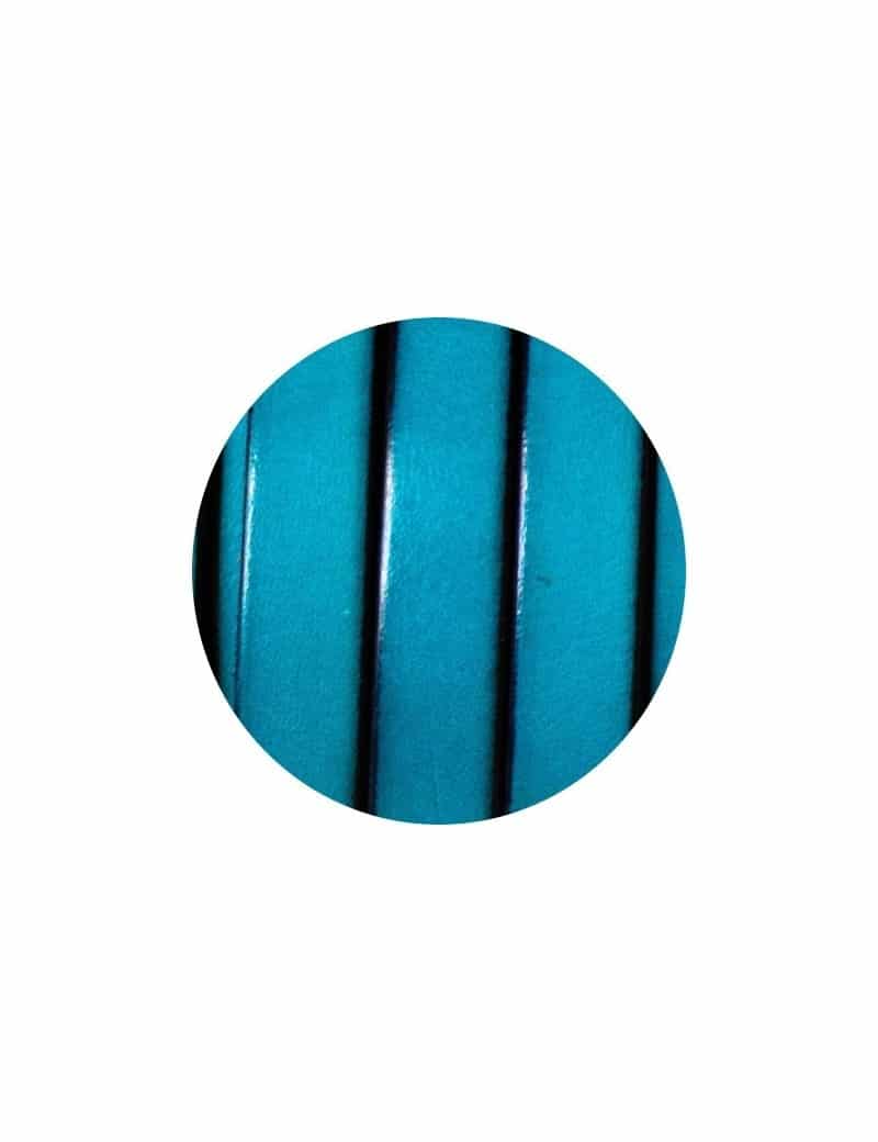 Cordon de cuir plat 10mm x 2mm turquoise fonce-vente au cm