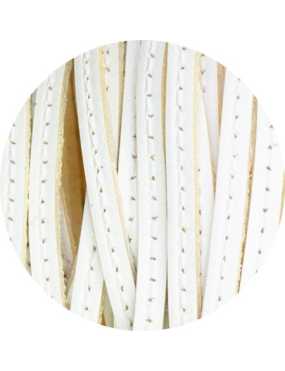 Cordon de cuir plat blanc couture blanche-vente au cm