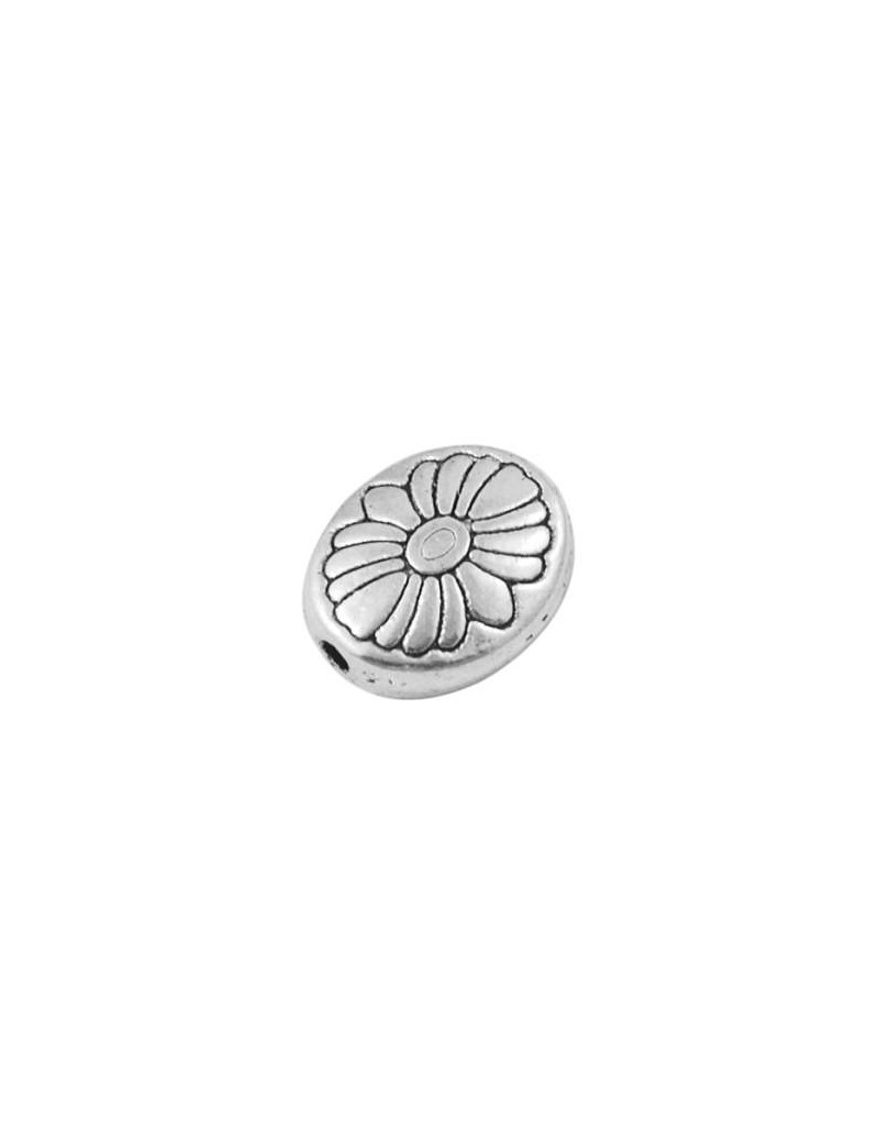 Perle ovale plate gravee fleur-11.5mm