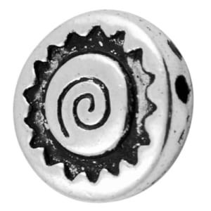 Perle ronde plate ethnique couleur argent tibetain-12mm
