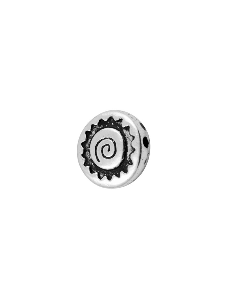 Perle ronde plate ethnique couleur argent tibetain-12mm