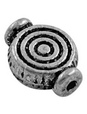 Perle a cercles concentriques en metal couleur argent tibetain-10mm