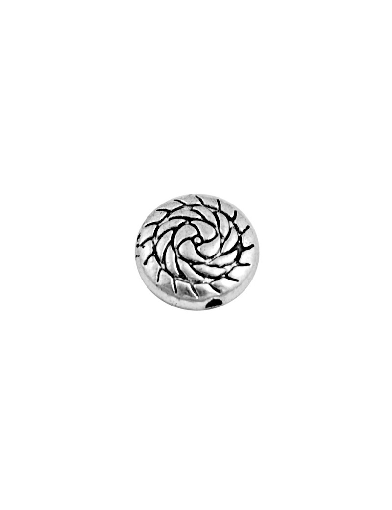 Perle ronde plate a spirale tressee couleur argent tibetain-11mm