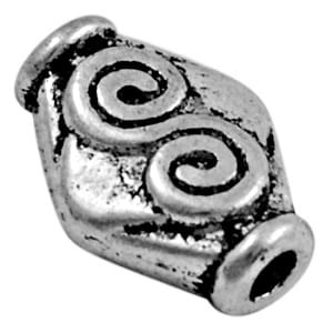 Perle losange a spirale en relief couleur argent tibetain-11mm