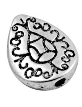 Perle metal en forme de goutte a gravures ethniques-12.5mm