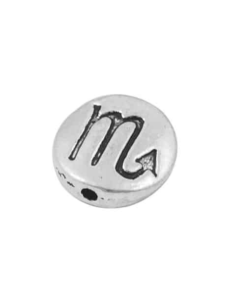 Perle en metal ronde zodiaque couleur argent tibetain-Scorpion-11mm