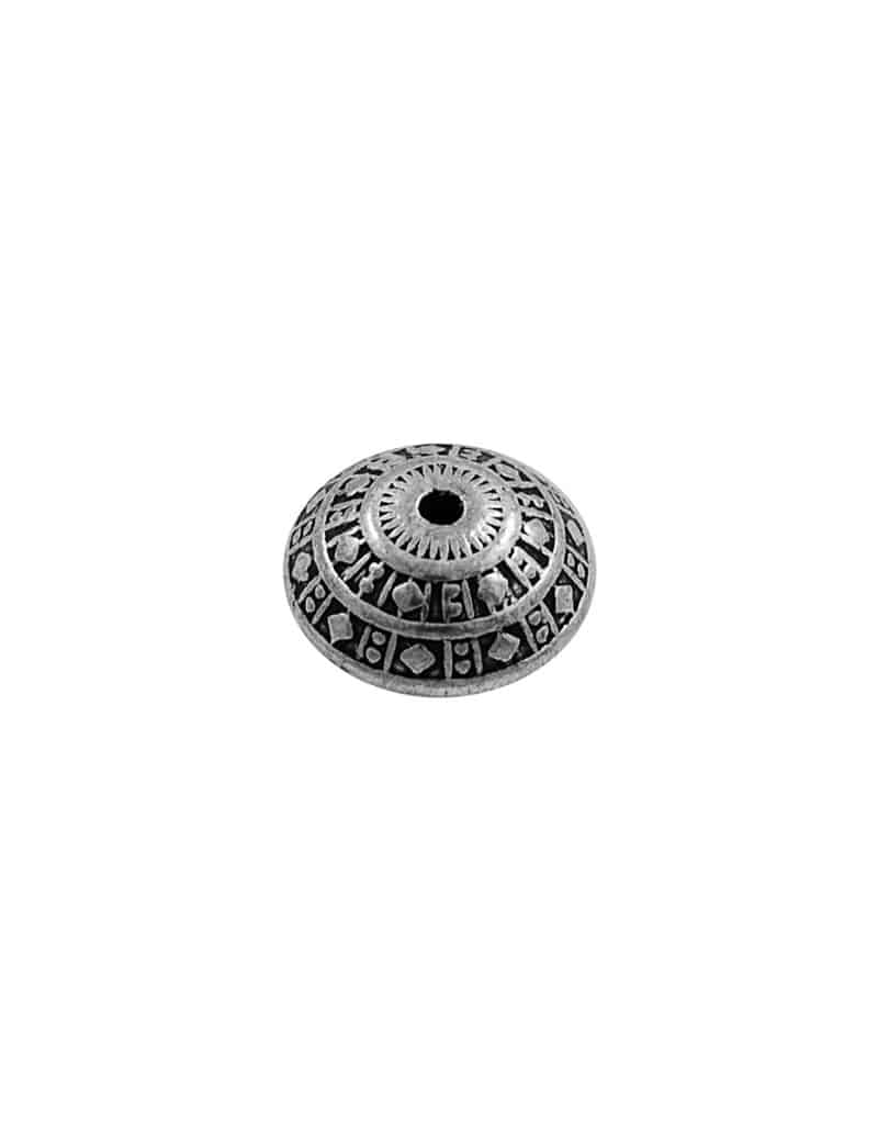 Belle perle lentille gravee metal couleur argent tibetain-12mm