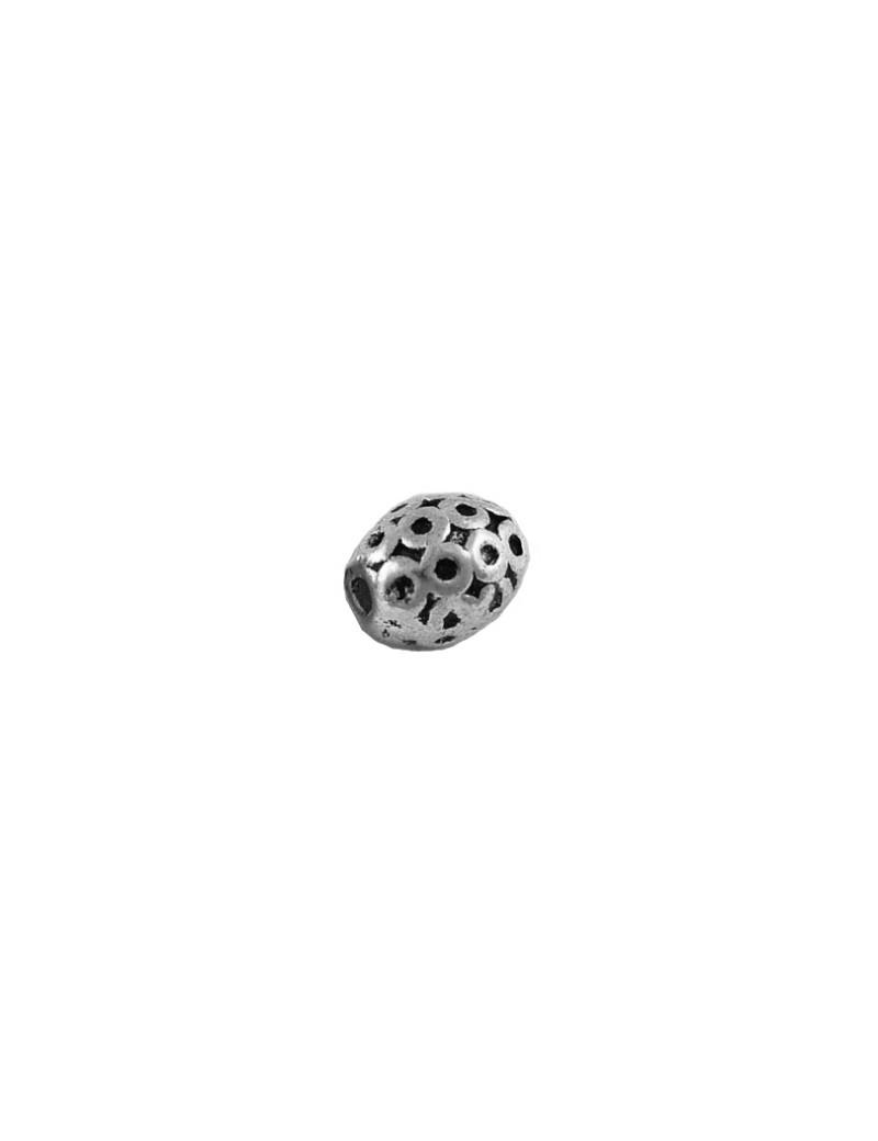 Perle olive habillee de cercles graves couleur argent tibetain-9mm