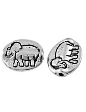 Perle métal argent tibétain ovale plate gravée éléphant-11mm