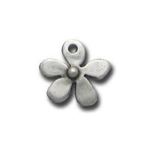 Pampille ou breloque fleur en metal plaque argent antique mat-13mm