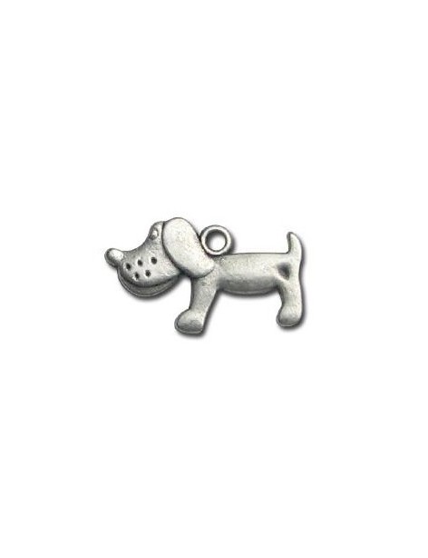 Pampille ou breloque chien en metal plaque argent antique mat-23mm