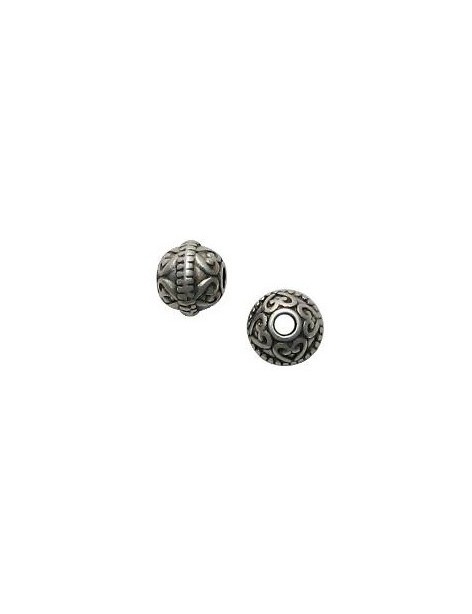Perle ronde gravée coeurs en métal placage argent-9.5mm