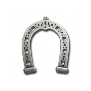 Pendant grand fer a cheval en metal placage argent antique mat-68mm