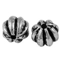 Superbe perle ronde cotelee en metal couleur argent tibetain-9mm