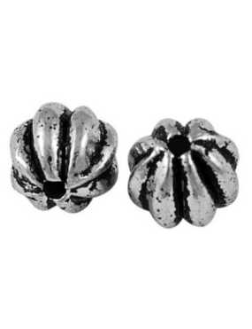 Superbe perle ronde cotelee en metal couleur argent tibetain-9mm