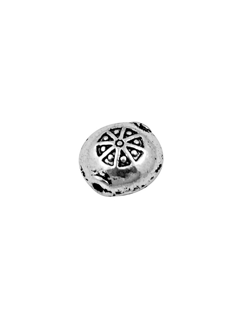 Petite perle lentille avec gravures couleur argent tibetain-10mm