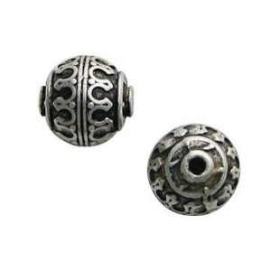 Grosse perle ronde gravee style oriental placage argent-15mm