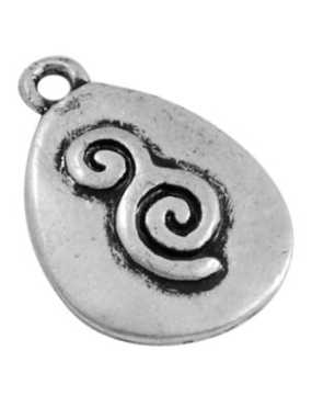 Pampille ovale de 21mm avec spirale en relief couleur argent du tibetain