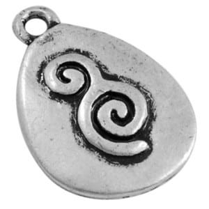 Pampille ou breloque ovale avec spirale en relief couleur argent du tibet-21mm