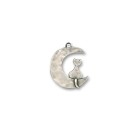 Pendant chat et lune en metal plaque argent-36mm