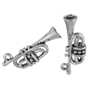 Pampille ou breloque trompette en metal couleur argent tibetain-22mm