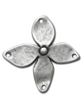 Gros intercalaire fleur 4 accroches en metal placage argent-57mm